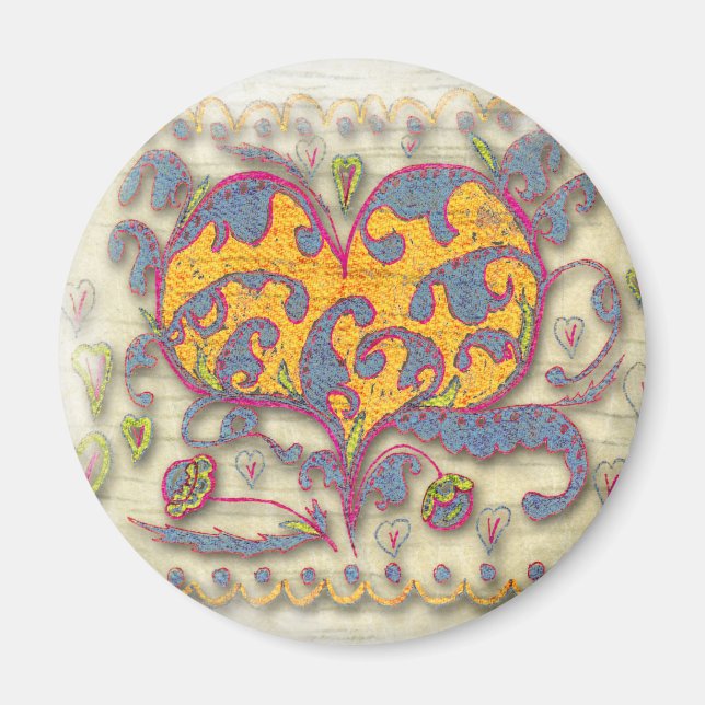 Volkskunst Herz mit Blätter und Blume Magnet (Vorne)