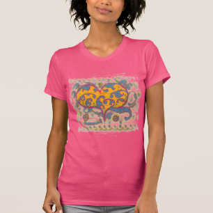 Volkskunst Herz mit Blätter und Blume T-Shirt