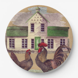 Volkskunst-Hof-Huhn-rustikaler Entwurf Pappteller