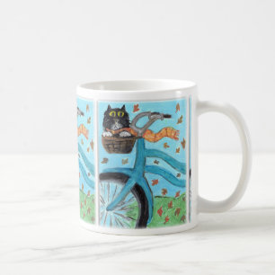 Volkskunst-Katze im Fahrrad-Korb Kaffeetasse