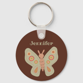 Volkskunst-Moth, Schmetterling auf Brown Personali Schlüsselanhänger