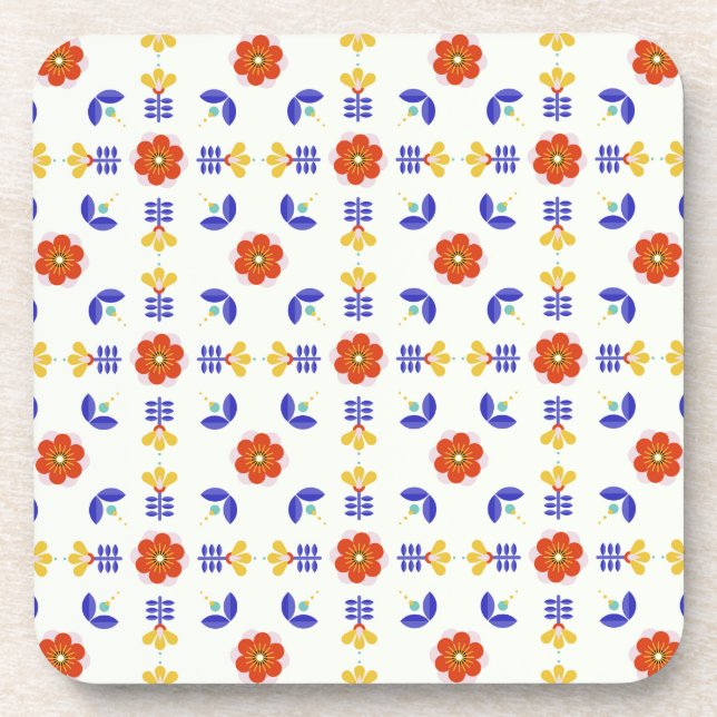 Volkskunst-NeonBlumen-geometrisches Muster Getränkeuntersetzer (Vorderseite)