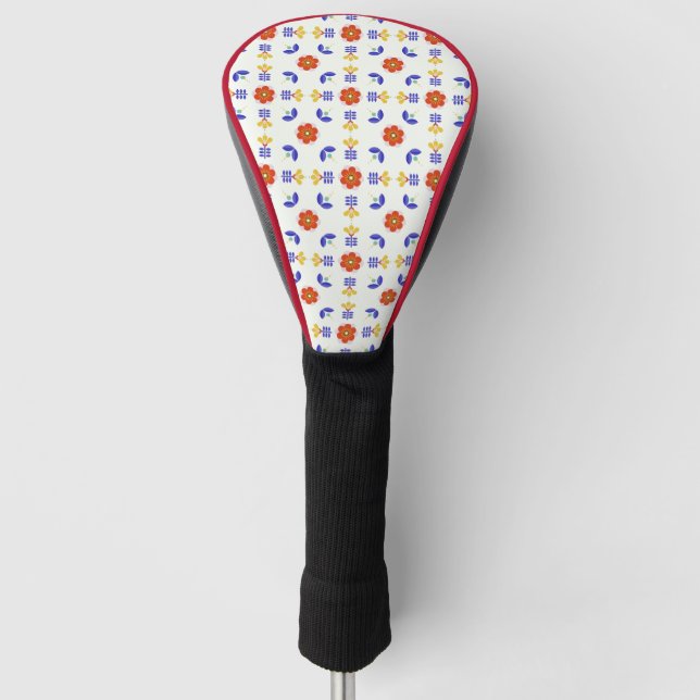 Volkskunst-NeonBlumen-geometrisches Muster Golf Headcover (Vorderseite)