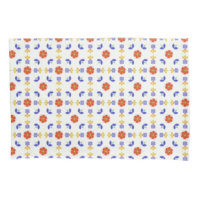 Volkskunst-NeonBlumen-geometrisches Muster Kissenbezug (Vorderseite-Links)