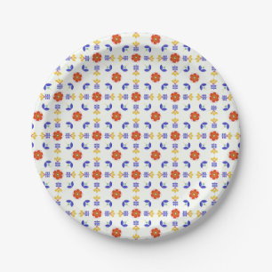 Volkskunst-NeonBlumen-geometrisches Muster Pappteller