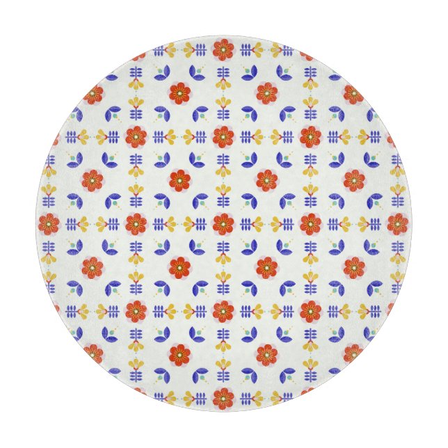 Volkskunst-NeonBlumen-geometrisches Muster Schneidebrett (Vorderseite)