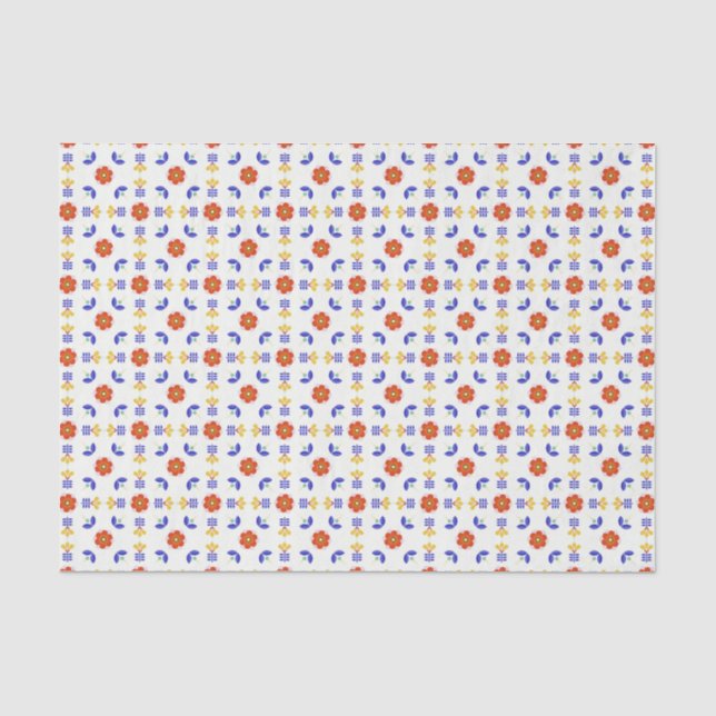 Volkskunst-NeonBlumen-geometrisches Muster Seidenpapier (Vorderseite)