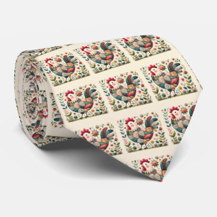 Volkskunst-Patchwork-Hahn mit floralen Akzenten Krawatte