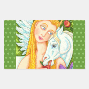 VOLKSKUNST PEGASUS UND EVA IM GARTEN EDEN, PFERD RECHTECKIGER AUFKLEBER