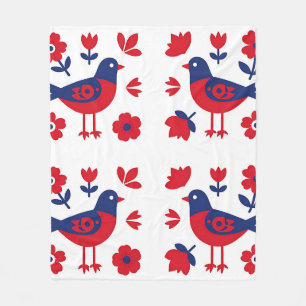 Volkskunst Rot Blau Vogel Blumenmuster Fleecedecke