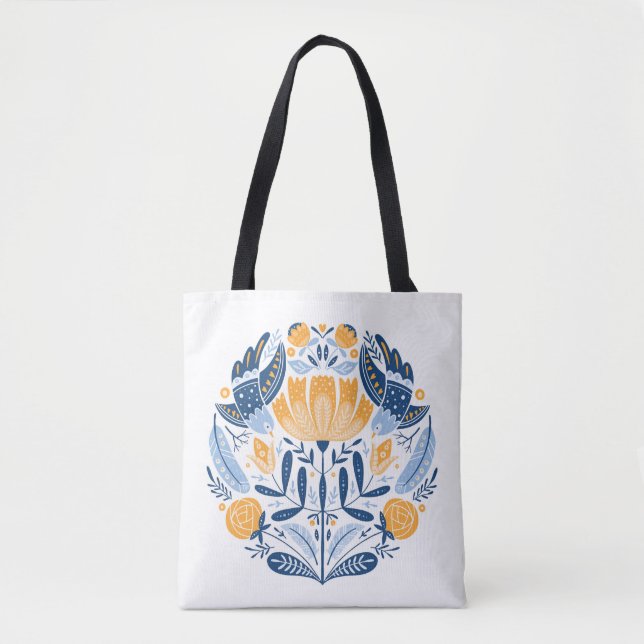 Volkskunst rund mit Vögeln, Rose und Blumen Tasche (Vorderseite)