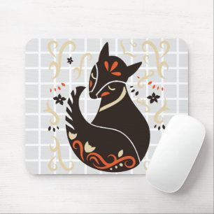 Volkskunst Sitzender Fuchs Gitter-Mauspad Mousepad