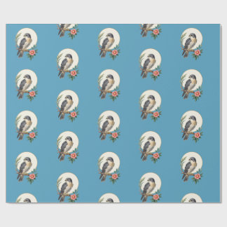 Volkskunst-Vogel-Muster Blau Geschenkpapier