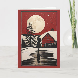 Volkskunst Vollmond-Frau Weihnachtskarte Rustikal Karte