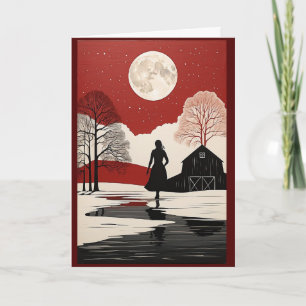 Volkskunst Vollmond-Frau Weihnachtskarte Rustikal Karte
