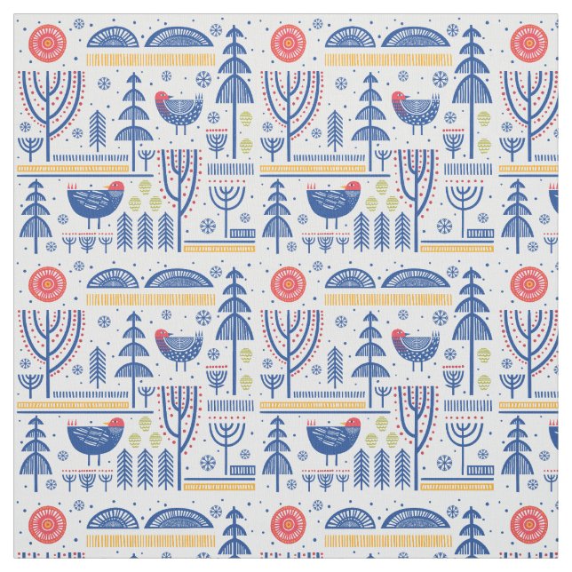 Volkskunst-Winter-Vogel-Muster Stoff (Muster)