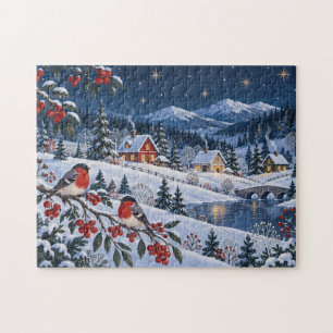 Volkskunst Winterlandschaft Vögel Szene