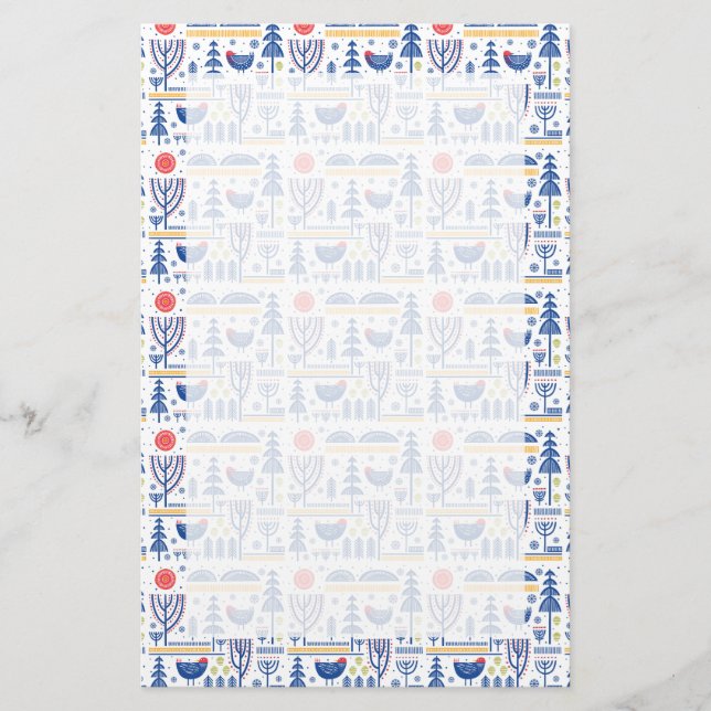 Volkskunst-Wintervogel-Muster Briefpapier (Vorderseite)