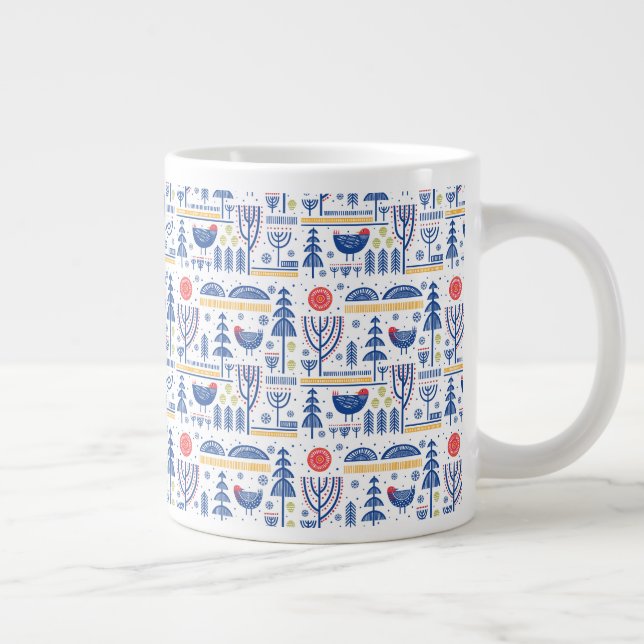 Volkskunst-Wintervogel-Muster Jumbo-Tasse (Rechts)
