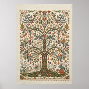 Volkskunstbaum des Lebens Waldtiere Poster