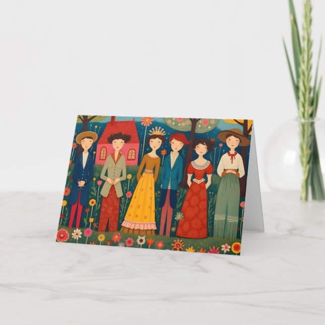 Volkskunstdorf und Menschen zum Geburtstag Karte (Vorderseite)