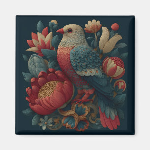 Volkskunstillustration eines Vogels inmitten üppig Magnet