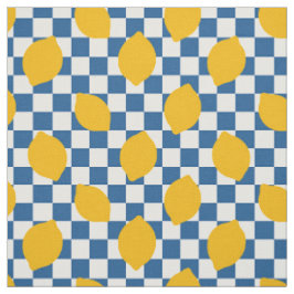 Volkslemone auf Schachbrett in Gold und Blau  Stoff