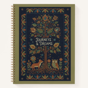 Volkslied Wald Natur, Faux-Stickerei Navy Leinen  Notizbuch