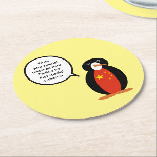 Volksrepublik China Frau Pinguin Personalisiert Runder Pappuntersetzer