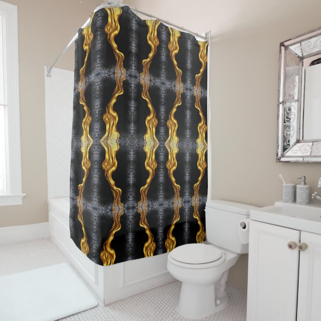 Voll Liquid Gold Black Monochrome Abstrakte Kunst  Duschvorhang (Beispiel)