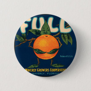 Voll - Orangen-Kistenetikett Button