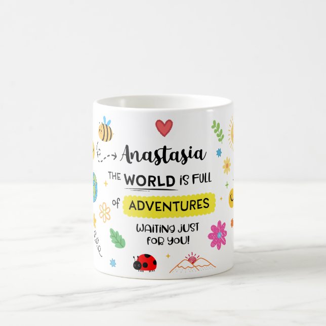 "Voll von Abenteuern" Personalisierte Drucklehre Kaffeetasse (Mittel)