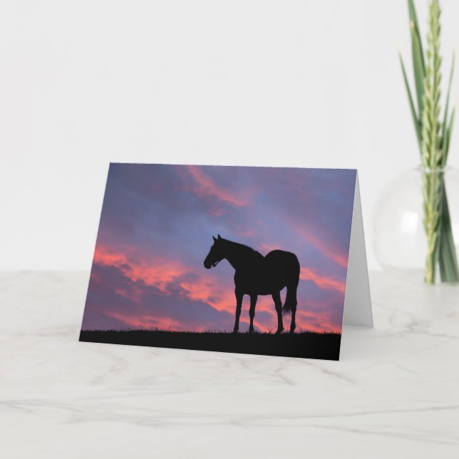 Vollblut Pferd Silhouette bei Sonnenaufgang Karte (Vorderseite)
