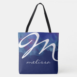 Volldruckblau-Medium-Tasche mit Namen Tasche