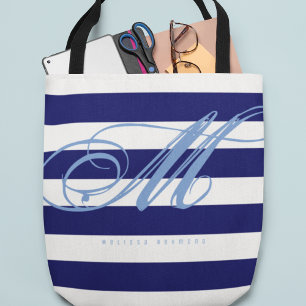 Volldrucktasche mit großen blauen Streifen Tasche