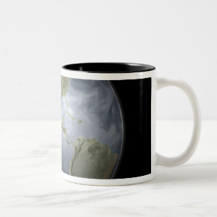 Volle Erdansicht, die Wasserdampf zeigt Zweifarbige Tasse