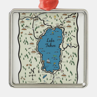 Volle Lake- Tahoebereichs-Karte Silbernes Ornament