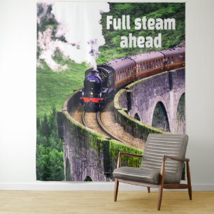 Voller Dampf für den Lokomotive-Zug auf der Brücke Wandteppich