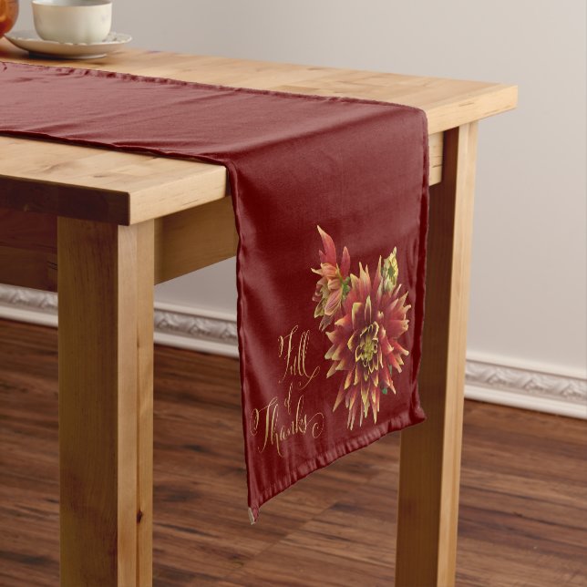 Voller Dank Herbst Floral Dahlia Burgundy Kurzer Tischläufer (Beispiel)