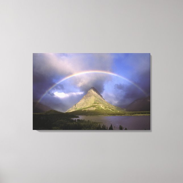 Voller Regenbogen und stürmischer Himmel über Grin Leinwanddruck (Vorderseite)