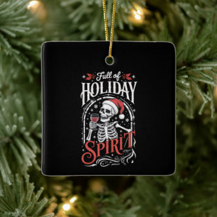 Voller Weihnachtsgeist Xmas-Skelett trinkt Wein Keramikornament