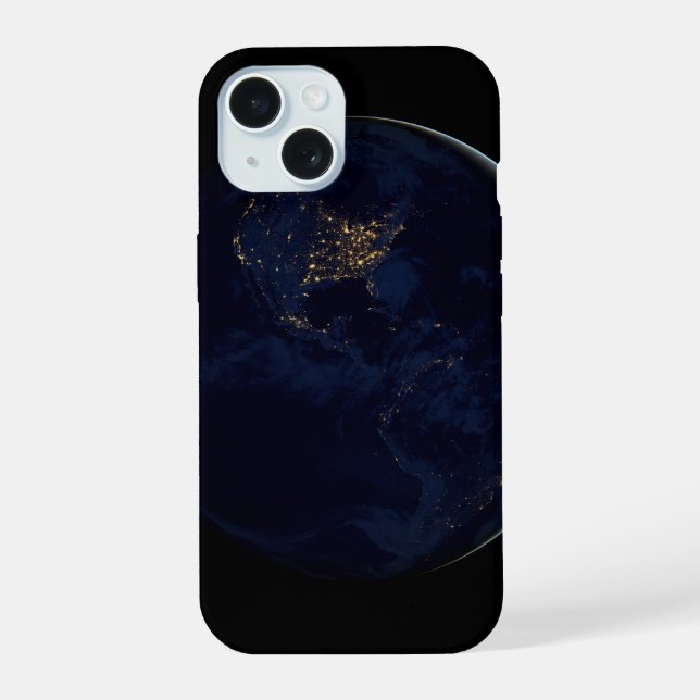 Vollerde bei Nacht mit Stadtlampen in Amerika iPhone 15 Hülle (Rückseite)