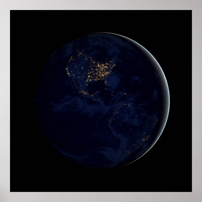 Vollerde bei Nacht mit Stadtlampen in Amerika Poster (Vorne)