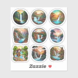 Volles Set von 9 Schöne Natur in Round Stickers Aufkleber
