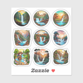 Volles Set von 9 Schöne Natur in Round Stickers Aufkleber