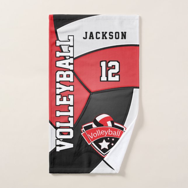 Volley-ball en rouge, noir et blanc (Serviette à main)
