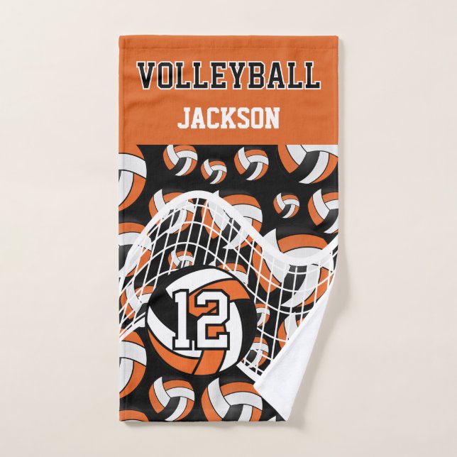 Volley-ball - Orange, Noir et Blanc (Serviette à main)