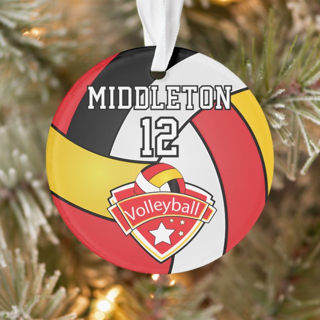 Volley-ball rouge, noir, jaune | Ornement do-it-yo (Arbre)