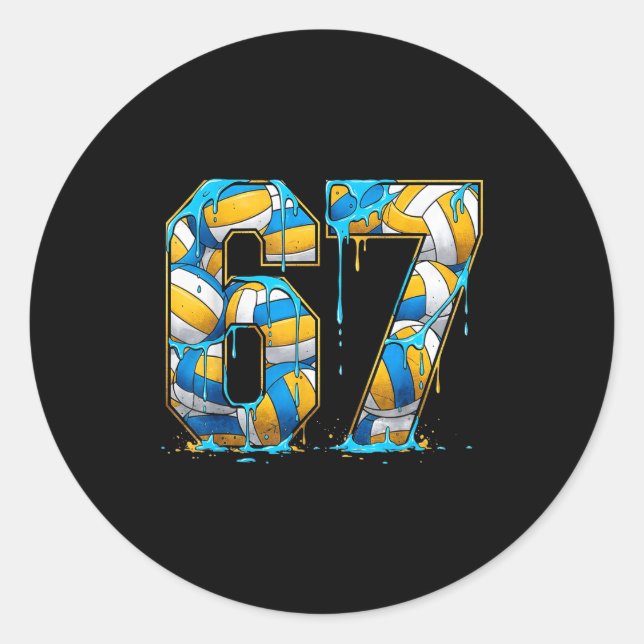 Volleyball 67 Six Seven Srt Funny Gen Alpha Z Meme Runder Aufkleber (Vorderseite)