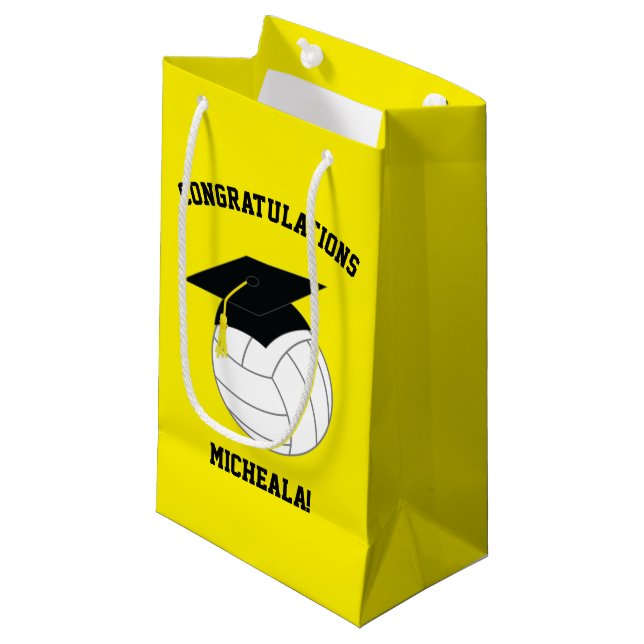 Volleyball Abschluss Sportgelb Kleine Geschenktüte (Vorderseite Schrägansicht)